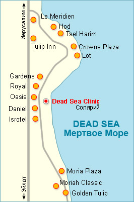 Карта Мертвого моря и курорта Эйн Бокек